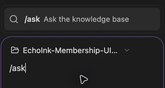 Real English Ask command menu and input, with the command entry and knowledge-base question option highlighted